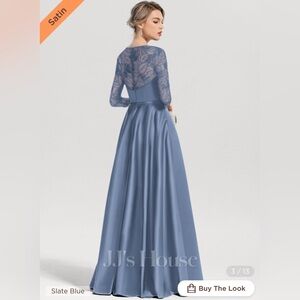 Slate Blue Satin and Sequins Gown for Special Occasions